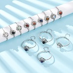 Rotating Sun Natural & Synthetic Gemstone Link Bracelets, Brass Micro Pave Clear Cubic Zirconia Bracelets for Women, Rack Plating, 5.12 inch(13cm)(GG-CBA0251-11P)