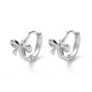 Brass Hoop Earrings, Bowknot, Real Platinum Plated, 13x11mm(EJEW-P259-19P)