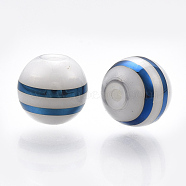 Electroplate Glass Beads, Stripe Round, Blue, 8mm, Hole: 1mm, 300pcs/bag(EGLA-S173-10D)