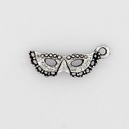 Carnival Decorations Tibetan Style Alloy Masquerade Mask Pendants, Mardi Gras Charms, Cadmium Free & Lead Free, Antique Silver, 21x8x3mm, Hole: 2mm(PALLOY-2392-AS-LF)