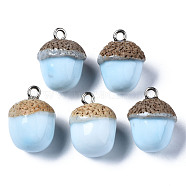 Handmade Porcelain Ceramic Pendants, with Iron Loop, Bright Glazed Porcelain, Pine Cone, Light Blue, 21~22x16~17mm, Hole: 2.5mm(PORC-S502-051A)