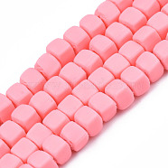 Handmade Polymer Clay Beads Strands, Cube, Pink, 5x5x5mm, Hole: 1.8mm, about 86~88pcs/strand, 15.35 inch~16.34 inch(39~41.5cm)(CLAY-S092-78L)