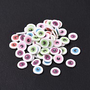Handmade Polymer Clay Cabochons, Flat Round with Evil Eye, Colorful, 5x0.8mm, about 76923pcs/1000g(CLAY-A002-23)