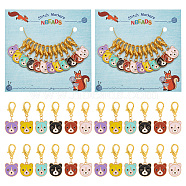 Alloy Ename Bear Head Pendant Locking Stitch Markers, Zinc Alloy Lobster Claw Clasp Stitch Marker, Mixed Color, 3.3cm, 6 colors, 2pcs/color, 12pcs/set(HJEW-AB00028)
