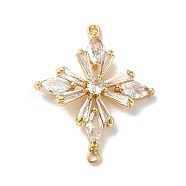 Brass Pave Clear Glass Rhinestone Connector Charms, Flower Links, Real 18K Gold Plated, 26.5x21.5x4.5mm, Hole: 1.2mm(KK-B079-14G)
