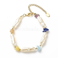 ABS Imitation Pearl & Natural Mixed Gemstone Chips Beaded Bracelet for Women, 7-5/8 inch(19.5cm)(BJEW-JB08435)