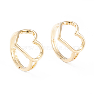 Adjustable Brass Finger Rings, Open Heart Rings, Long-Lasting Plated, Real 18K Gold Plated, US Size 6(16.5mm)(RJEW-F102-13G)