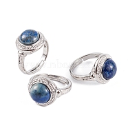 Natural Lapis Lazuli Round Adjustable Rings, Platinum Plated Brass Finger Rings for Women Men, Inner Diameter: 18mm(RJEW-K271-04P-11)