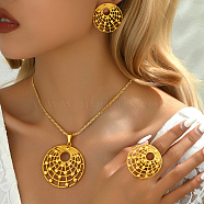 Elegant Vintage Style Real 18K Gold Plated Brass Round with Flower Earrings & Necklaces & Ring Sets for Women(VD0748)