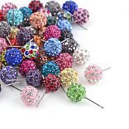 Ball Stud Earrings, Six Rows Handmade Polymer Clay Rhinestone Earrings, with Iron Pins, Mixed Color, 9~10mm, Pin:1mm(EJEW-Q683-10mm-M)