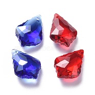 Glass Rhinestone Pendants, Faceted, Maple Leaf, Mixed Color, 22x15x7.5mm, Hole: 1.5mm(RGLA-L019-A-M)