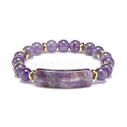 Natural Amethyst Rectangle Beaded Stretch Bracelet, Gemstone Jewelry for Women, Inner Diameter: 2 inch(5.1cm)(BJEW-JB08982-05)