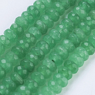 Natural White Jade Beads Strands, Dyed, Faceted, Rondelle, Medium Sea Green, 4~4.5x2~2.5mm, Hole: 1mm, about 150pcs/strand, 15.1  inch~15.3 inch(38.5~39cm)(G-K255-01C)