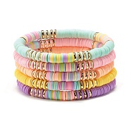 Synthetic Hematite & Polymer Clay Heishi Beads Stretch Bracelets Set, Yoga Surfering Stackable Bracelets for Women, Mixed Color, Inner Diameter: 2-1/8 inch(5.25cm), 5pcs/set(BJEW-JB07381)