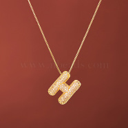 Brass Micro Pave Clear Cubic Zirconia Initial Pendant Necklaces for Women, Golden, Letter H, 15.75 inch(40cm)(FS-WGDC51D-08)