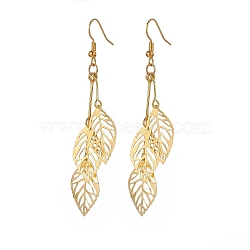 Iron Hollow Leaf Dangle Earrings, Brass Earring for Women, Golden, 78mm(EJEW-JE05176)