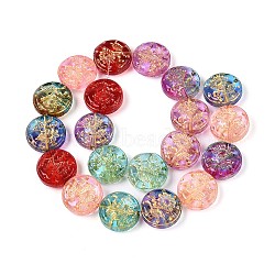 Glass Beads Strands, Flat Round with Sunflower, Golden Metal Enlaced, Colorful, 18x7mm, Hole: 0.9mm, about 20pcs/strand, 14.17''(36cm)(GLAA-T028-09)