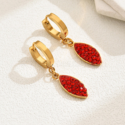 Elegant Red Hoop Earrings with Water Diamond for Women, Classic and Versatile, Real 18K Gold Plated, 35x8mm(KP3300)