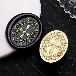 Golden Tone Wax Seal Brass Stamp Heads, for Wax Seal Stamp, Halloween Day Series, Cross, 28x21x14mm, Hole: 7mm(AJEW-U008-01G-10)