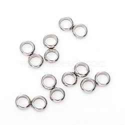 201 Stainless Steel Spacer Bars, Double Ring, Stainless Steel Color, 12x6x2mm, Hole: 4mm(STAS-G224-19P-06)