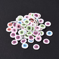 Handmade Polymer Clay Cabochons, Flat Round with Evil Eye, Colorful, 5x0.8mm, about 76923pcs/1000g(CLAY-A002-23)