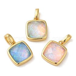 Rack Plating Brass with Synthetic Opal Pendants, Square, Mixed Color, 14x11x5.5mm, Hole: 5mm(KK-S370-07G)