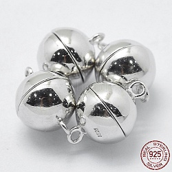 Rhodium Plated 925 Sterling Silver Magnetic Clasps, with 925 Stamp, Round, Platinum, 12x8mm, Hole: 1mm(X-STER-F037-098P-8mm)