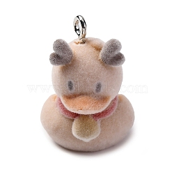 Flocky Resin Pendants, Duck, with Platinum Iron Loop, Camel, 28x20x23mm, Hole: 2mm(FIND-S001-14G)