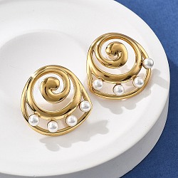 304 Stainless Steel Stud Earrings, with Plastic Imitation Pearl, Real 18K Glod Plated, Shell Shape, 25x25.5mm(EJEW-R020-02G-02)