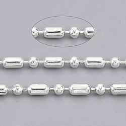Brass Ball Chains, Ball-Bar Style, Round and Oval, Long-Lasting Plated, Soldered, with Spool, Cadmium Free & Lead Free, Silver, 3.7x2mm, about 301.83 Feet(92m)/roll(CHC-S008-009C-S)