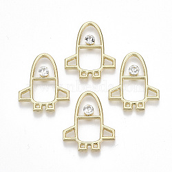 Rack Plating Alloy Open Back Bezel Cabochons, For DIY UV Resin, Epoxy Resin, Pressed Flower Jewelry, with Rhinestone, Cadmium Free & Lead Free, Rocket, Light Gold, 24.5x20.5x3.5mm(PALLOY-S132-141-RS)