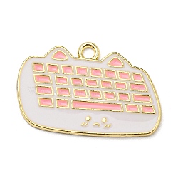 Zinc Alloy Enamel Pendants, Light Gold, Keyboard Charm, Pink, 19.5x30x1.3mm, Hole: 2.2mm(ENAM-I058-B05)