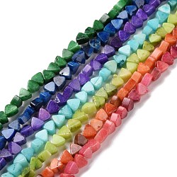 Natural Calcite Beads Strands, Dyed, Triangle, Mixed Color, 5.5x6x3.5mm, Hole: 0.8mm, about 81pcs/strand, 15.94 inch(40.5cm)(G-G852-01)