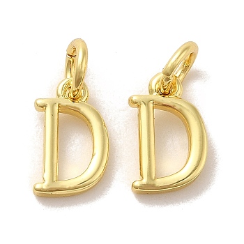 Brass Pendants, with Jump Ring, Letter D, 10.5x6x1.5mm, Ring: 5x1mm, inner diameter: 3mm