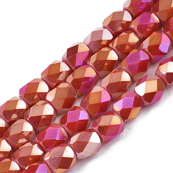 Electroplate Glass Beads Strands, AB Color Plated, Faceted, Column, Cerise, 5.5x5mm, Hole: 1.2mm, about 99pcs/strand, 21.85 inch(55.5cm)