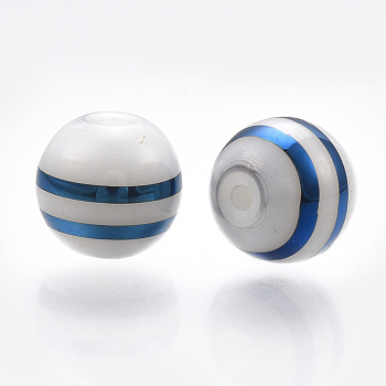 Electroplate Glass Beads, Stripe Round, Blue, 8mm, Hole: 1mm, 300pcs/bag