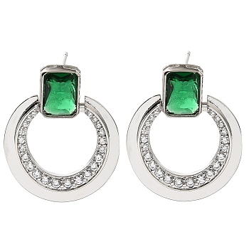 Brass Cubic Zirconia & Glass Stud Earrings, Cadmium Free & Lead Free, Platinum, 26.5x21.5mm