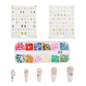 SUPERFINDINGS DIY Nail Art Decorations, including Handmade Polymer Clay Cabochons and PET Nail Art Stickers, Mixed Color, 133x80x0.4mm