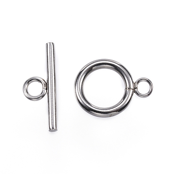 304 Stainless Steel Toggle Clasps, Ring, Stainless Steel Color, Ring: 16x12x2mm, Hole: 2.5~3mm, Bar: 18x7x2mm, Hole: 3mm
