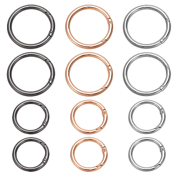 WADORN 12Pcs 6 Styles Zinc Alloy Spring Gate Rings, Round Ring, Mixed Color, 4~6 Gauge, 33~47x4~5mm, Hole: 25.5~38mm, 2pcs/style