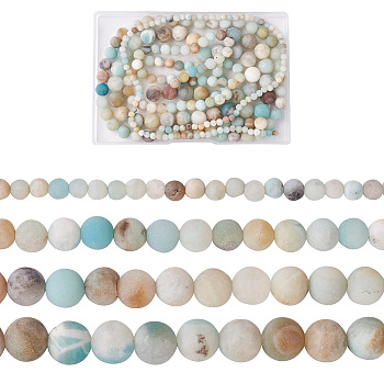 4 Strands 4 Style Natural Frosted Flower Amazonite Round Beads, 1strand/style