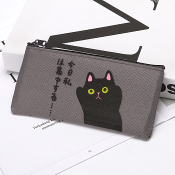 Oxford Cloth Storage Pencil Pouch, Pen Holder, for Office & School Supplies, Rectangle with Cat Pattern, Gray, 190x90mm