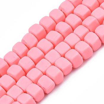 Handmade Polymer Clay Beads Strands, Cube, Pink, 5x5x5mm, Hole: 1.8mm, about 86~88pcs/strand, 15.35 inch~16.34 inch(39~41.5cm)