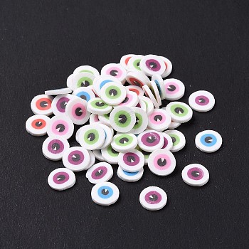 Handmade Polymer Clay Cabochons, Flat Round with Evil Eye, Colorful, 5x0.8mm, about 76923pcs/1000g