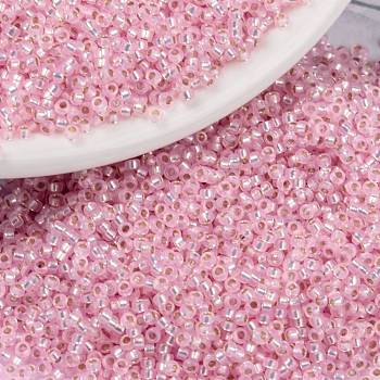 MIYUKI Round Rocailles Beads, Japanese Seed Beads, (RR643) Dyed Pink Silverlined Alabaster, 15/0, 1.5mm, Hole: 0.7mm, about 5555pcs/bottle, 10g/bottle