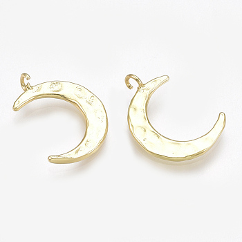 Brass Pendants, Moon, Real 18K Gold Plated, 16x11.5x1mm, Hole: 1.2mm