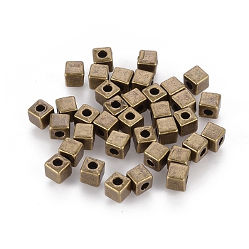 Tibetan Style Spacer Beads, Lead Free & Cadmium Free, Cube, Antique Bronze Color, 4x4x4mm, Hole: 2mm