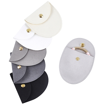 Elite 6Pcs 6 Colors Microfiber Jewelry Storage Bags, with Snap Fastener, for Earrings, Bracelets, Rings Storage, Arch Shape, Mixed Color, 7.95x7.8x0.15~0.3cm, 1pc/color