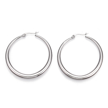 201 Stainless Steel Big Hoop Earrings for Women, with 304 Stainless Steel Pins, Stainless Steel Color, 48x43.5x5mm, Pin: 1mm