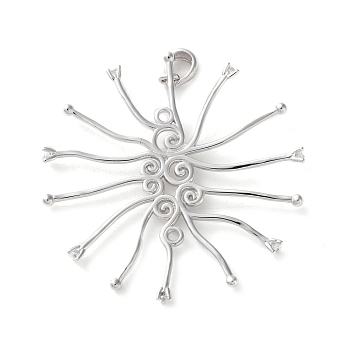 925 Sterling Silver Clear Cubic Zirconia Pendant Cabochon Settins, Real Platinum Plated, 38x38x1mm, Hole: 5x3mm